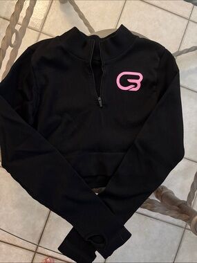 Cyclebar Black Ribbed Quarter-Zip Sweater with Pink Logo